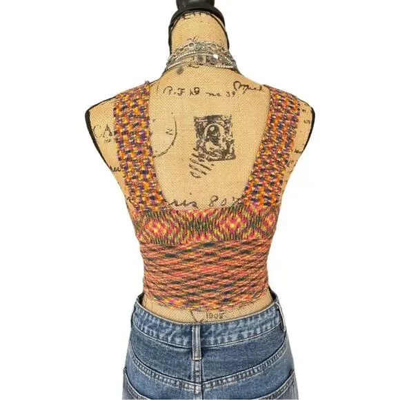 CIDER knitted crop top stretchy ribbed sleeveless sweater v-neck small - Picture 5 of 8